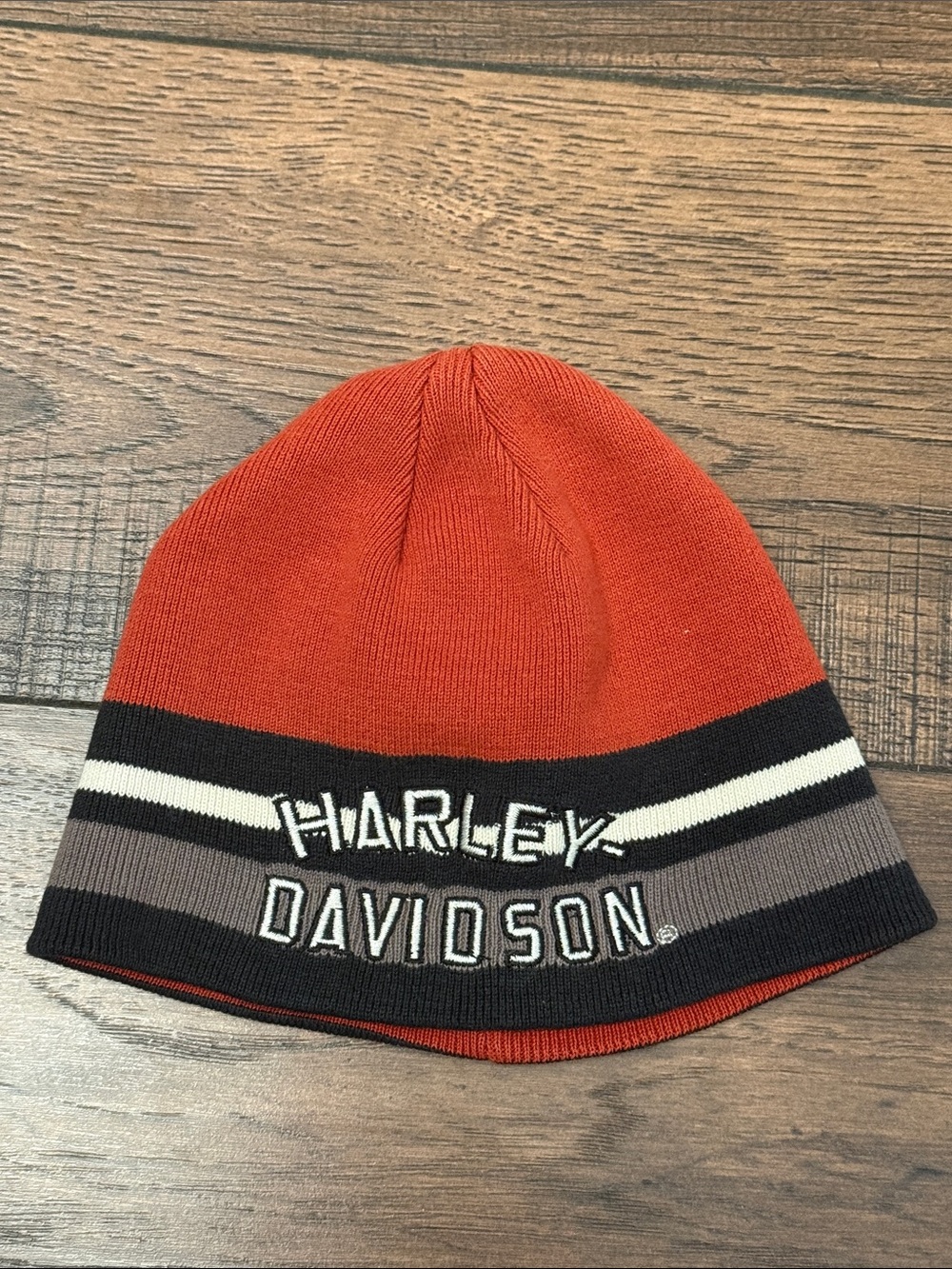 Harley-Davidson Orange, Black, and Gray Knit Beanie OS